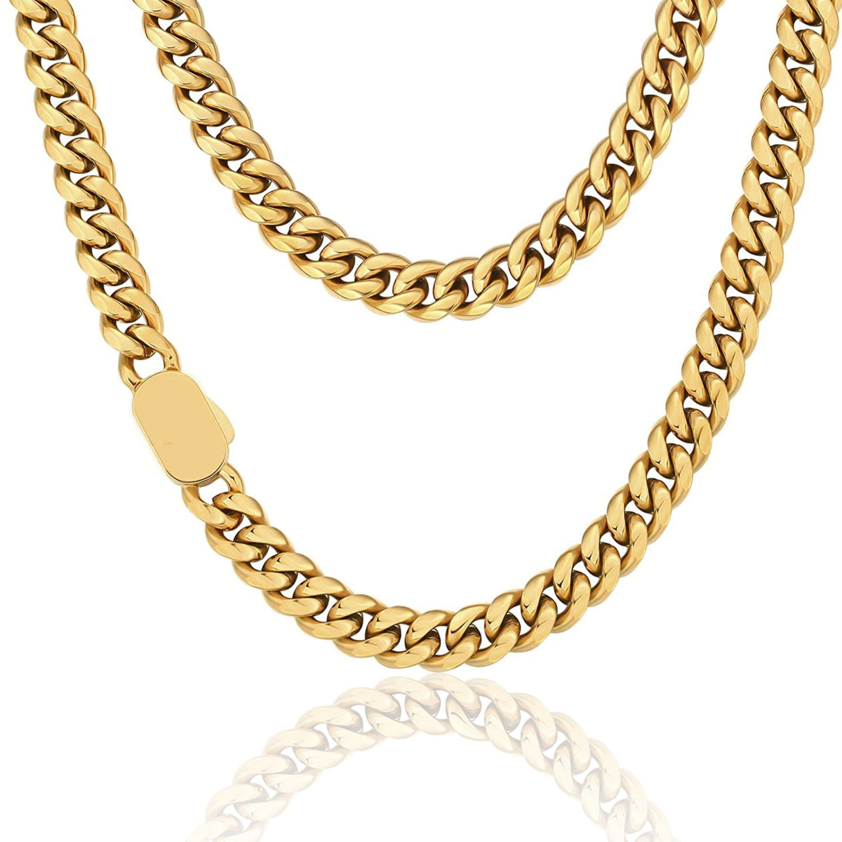 Gold 8mm Cuban Link Chain Necklace Button order Clasp 18