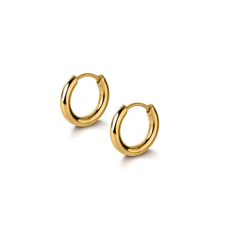 Men's Gold Hoop Earrings in 14K Gold - 15mm Earrings Pair 14K Gold S925