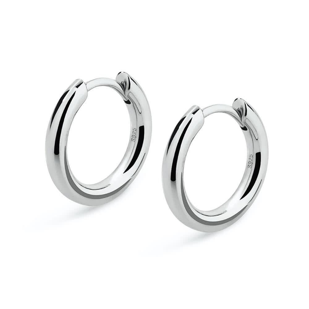 Men's Silver Hoop Earrings in White Gold - 15mm Earrings Pair White Gold S925