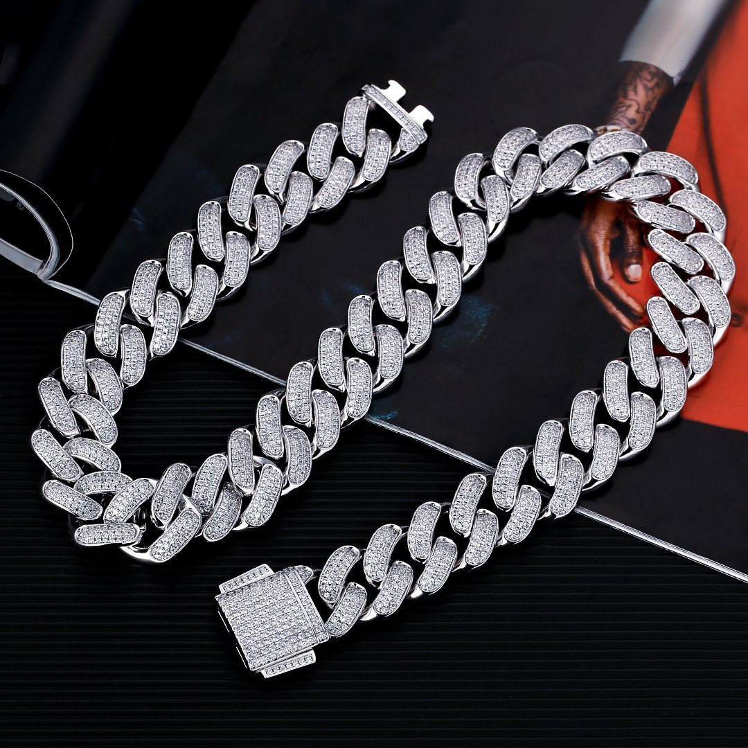 OLVLUS 18mm Iced Out Cuban Link Chain 18K White Gold Plated Bling 5A+ Cubic  Zirconia Diamond Chain Rapper Hip Hop Thick Cuban Link Necklace Luxury