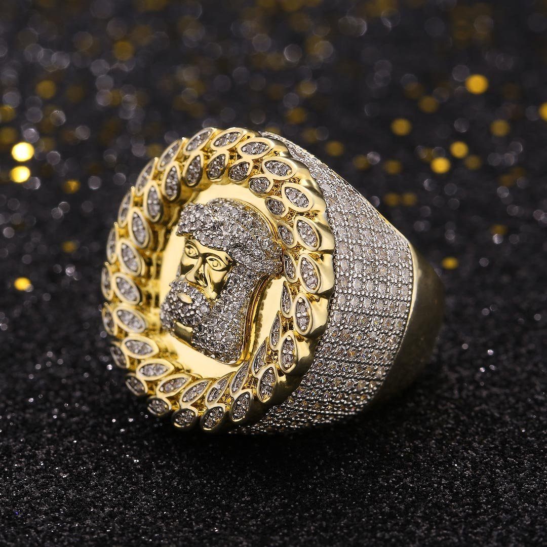 Shop 10KT Mens Gold Diamond Jesus Ring | Green Acres Jewelry