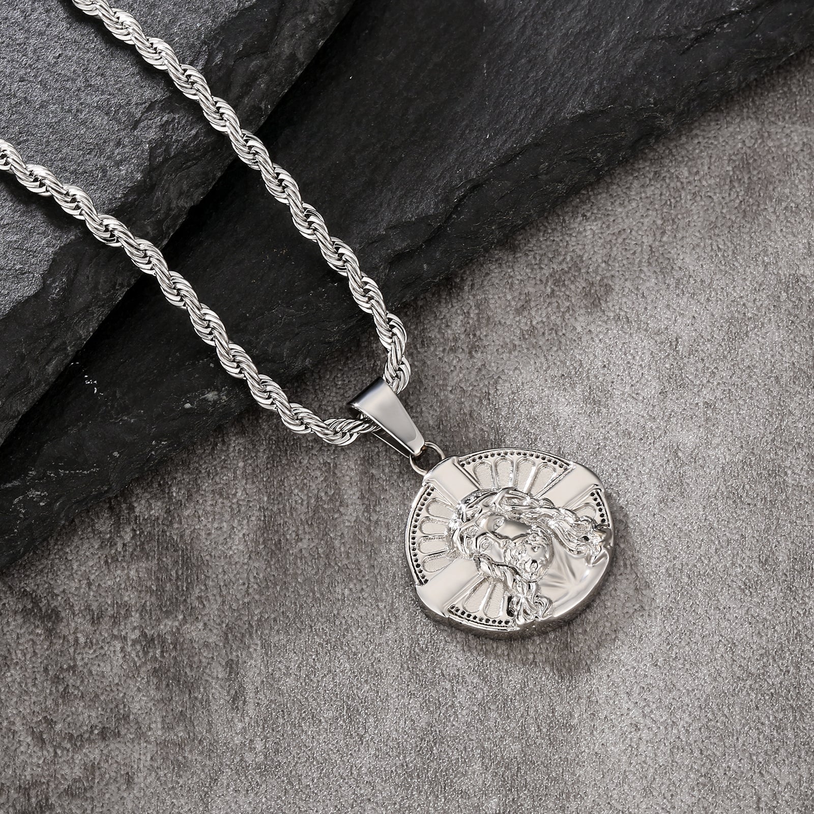 Jesus on Cross Coin Pendant Necklace 