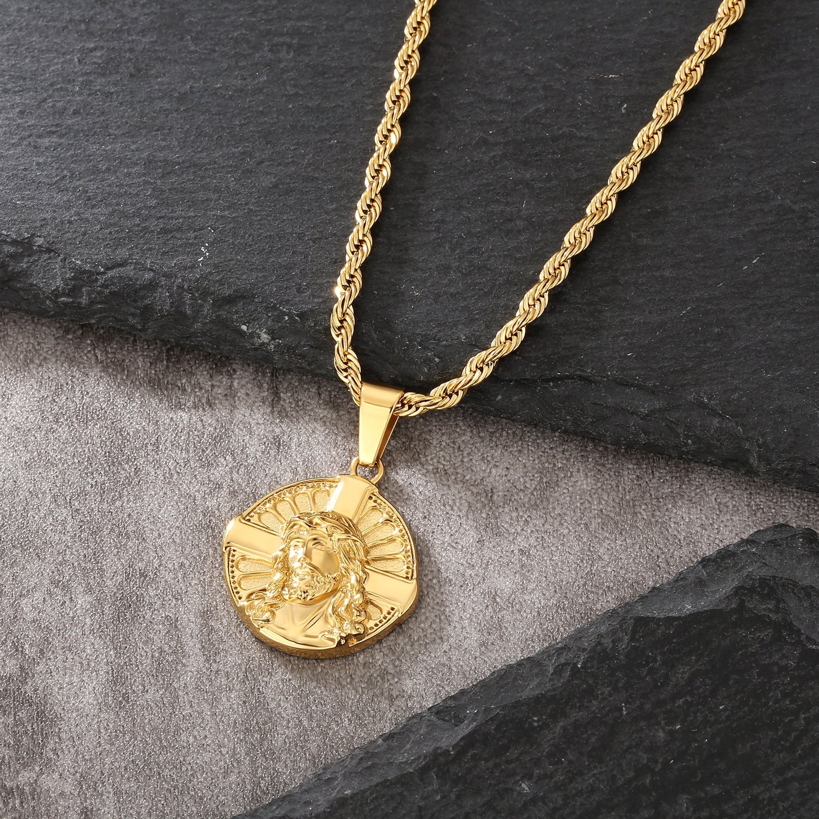 Jesus on Cross Coin Pendant Necklace 