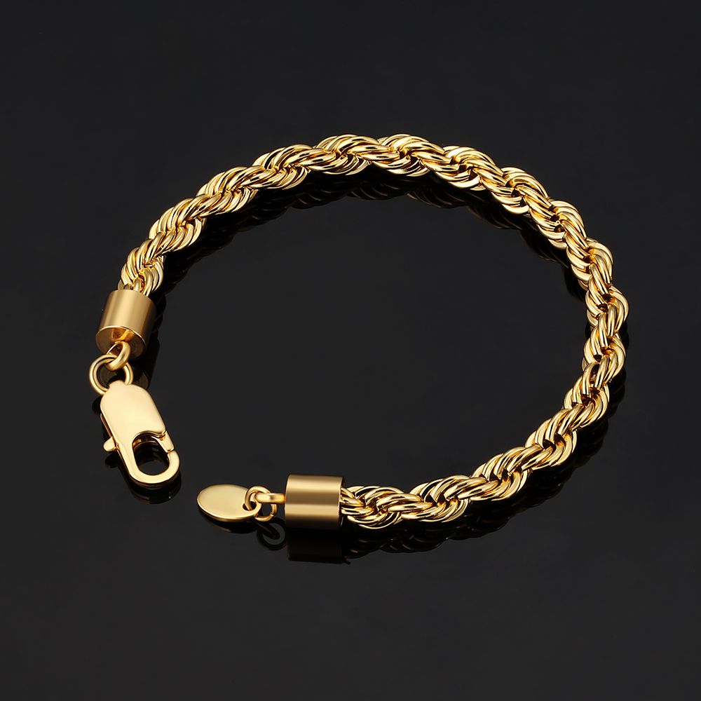Galis Rope Bracelet for Men - Premium Stainless Steel Bracelet for Men, Gold Plated Non Tarnish Bracelet - Our Gold Rope Chain Is Stylish