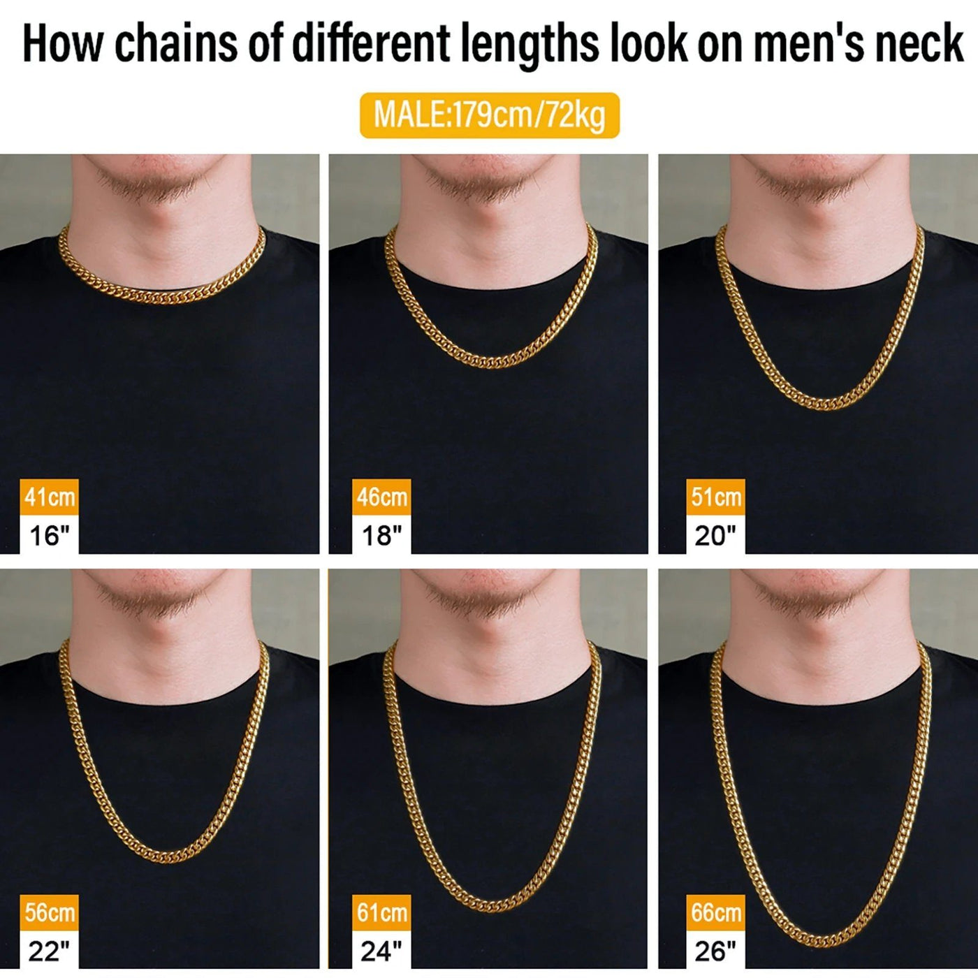 Mens Gold Chain Necklace | Cuban | 8mm Width | 20/22 Inches | Miami