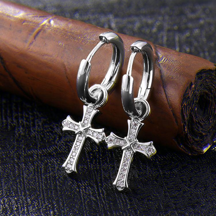 Diamond cross earrings on sale for mens dangle