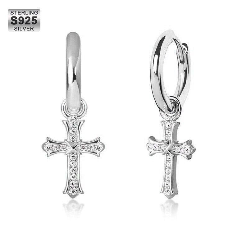 Mens silver cross on sale earrings